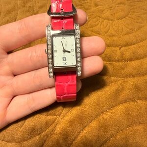 Givenchy Pink Leather Strap Crystal Accent Womens Watch
